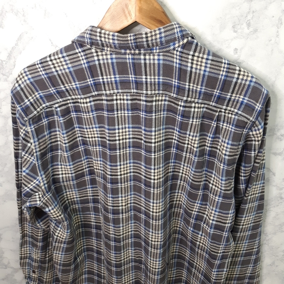 Lucky Brand Flannel Button Down Shirt Men Size L Gray Blue Plaid Western Casual - Picture 4 of 4